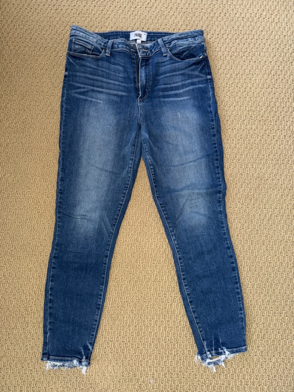 PAIGE Dark Blue Frayed-Hem Skinny Jeans - Women's
